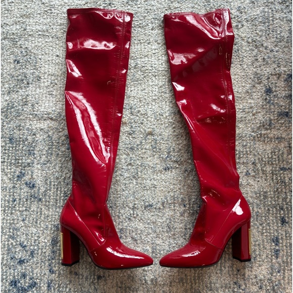 Roberto Cavalli Vitello Red Over the Knee Boots in Red Patent Leather - Picture 3 of 9